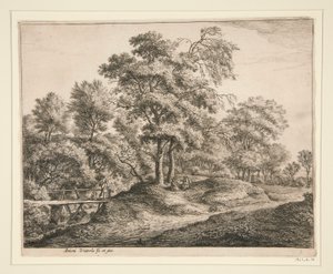 The Peasant Woman and the Girl on the Little Wooden Bridge by Anthonie Waterloo