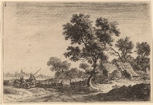 Three Peasants on a Knoll outside a Hamlet