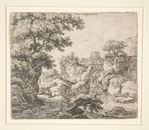 Waterfall Below a Domed Building by Anthonie Waterloo