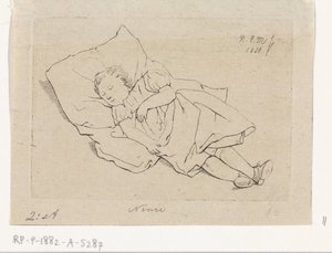 Sleeping Child on a Pillow by Anthonie Willem Hendrik Nolthenius de Man