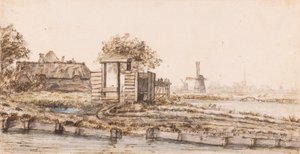 A Farm by Water near a Village by Anthonie van Borssom