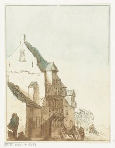 House with Wheelbarrow at the Door by Anthonie van den Bos