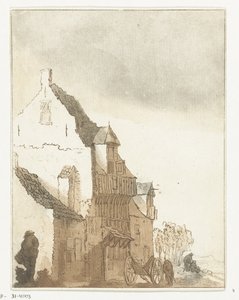 House with Wheelbarrow at the Door by Anthonie van den Bos