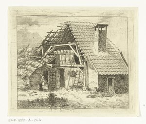 Woman Doing Laundry in Front of a Farmhouse by Anthonie van den Bos