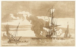 Naval Battle by Anthonie van den Bos