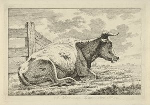 Lying Cow by a Fence (Studies of Cows, Sheep, and Goats series) by Anthony Oberman