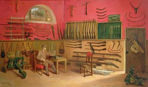 Sir Ralph Payne Gallwey in his gunroom at Thirkleby Hall, Yorkshire, 1914 by Anthony de Bru