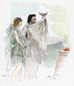 Pisistratus, Son of Nestor, Proposes a Cup of Wine to Telemachus in Pylos (illustration) by Antoine Calbet