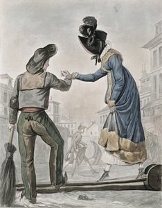 A Woman Paying a Street Sweeper to Cross a Gangplank Over a Dirty Street by Antoine Charles Horace Vernet