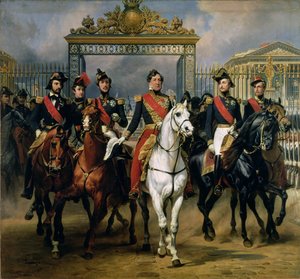 King Louis-Philippe of France and His Sons Leaving the Chateau of Versailles on Horseback, 1846