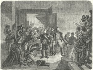 Louis XVIII leaving the Tuileries Palace after learning of Napoleon