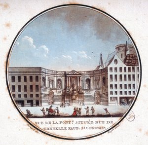 View of the fountain located rue de Grenelle Faubourg Saint Germain, present fountain of Grenelle. In picturesque views of the main buildings of Paris