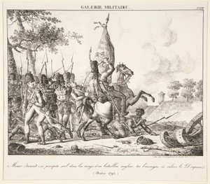 Menier (Hussar) Throws Himself Alone into the Line of an English Battalion, Kills the Ensign and Captures the Flag (Druten, 1795) by Antoine Pierre Mongin