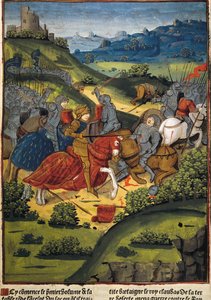 Lancelot in a battle. Illustration of 
