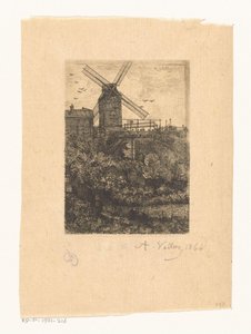 View of the Moulin de la Galette in Montmartre by Antoine Vollon (signed by artist)