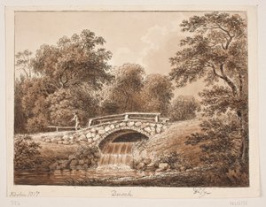 Forest Scene with Bridge over Stream by Anton Carl Dusch