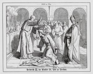The Holy Roman Emperor Henry II receiving a blessing at the Monastery of St Vitus in Verdun