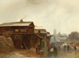 Winter Amusements with a Town in the Background by Anton Doll