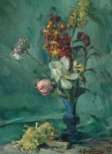 Flowers in Blue Vase and Primrose Bouquet by Anton Faistauer