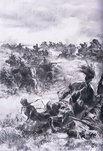 Defeat of the 14th Russian Cavalry Brigade at Praszysz, from The Illustrated History of the World War 1914-1915 pub. by Union Berlagsefellfchaft