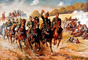 German field artillery gallop into action under fire