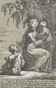 A Woman Standing at the Foot of a Tree Holding an Infant, with a Seated Boy by Anton Maria Zanetti