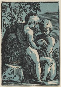 Two Children Petting a Lamb