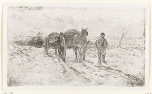 Farmer Next to Two Horse-Drawn Carts by Anton Mauve