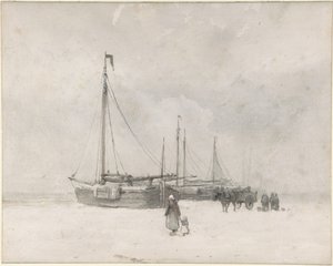 Fishing Boats on the Beach in Winter by Anton Mauve