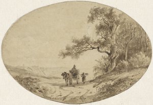Wood gatherer by horse and cart on the road by Anton Mauve