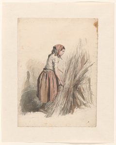Girl with Headscarf, Working in the Field by Anton Mauve