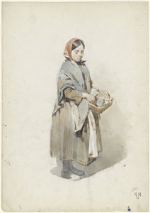 Standing Woman with Headscarf and Basket