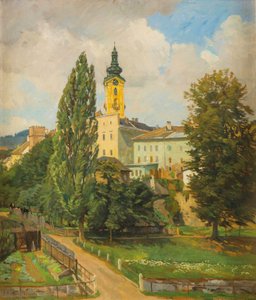 Motif from Freistadt with Defense Tower and Church by Anton Nowak