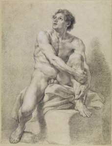Seated Male Nude, Nearly Frontal, Left Leg Raised and Held with Both Hands by Anton Raphael Mengs