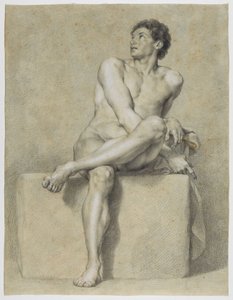 Seated Male Nude, Frontal, Left Leg Over Right, Looking Up by Anton Raphael Mengs
