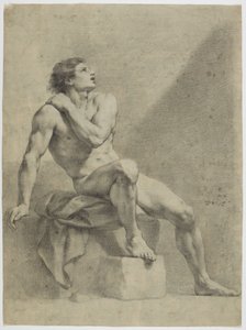 Seated Male Nude, Diagonally to the Right, Looking Up