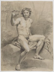 Seated Male Nude, Diagonally to the Right, with Vine Wreath and Drinking Bowl in the Right Hand by Anton Raphael Mengs