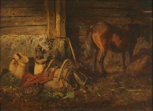 Stable Interior with Horse by Anton Schrodl