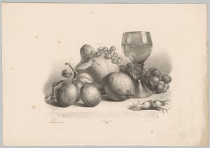 Still Life with Glass, Plums, Lemon, Grapes, and Hazelnuts (Flower and Fruit Studies, 10th installment)