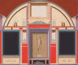 Wall Painting of a Roman House on the Grounds of Villa Negroni in Rome, Statue of Adonis. Around 1801 (?) by Anton von Maron
