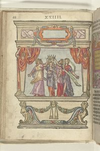 Scene Depicting the Personifications of Glory, Majesty, Generosity, Magnificence, and Modesty Holding a Crown Together, 1578