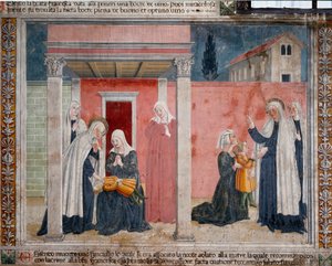 Life of Saint Francoise Romaine: The saint raises an unbaptized child whose mother had accidentally suffocated in her sleep