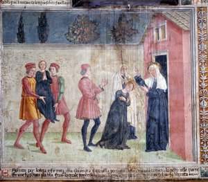 Life of St. Francesca Romana: The saint meets a paralyzed woman called Jacobella and promises to heal her by Antoniazzo Romano