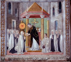 Life of St. Francesca Romana: When the saint was receiving Communion, a shining orb appeared above her