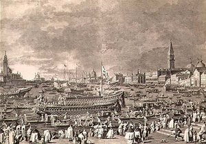 The Disembarkation of the Doge on the Bucintoro for the Marriage to the Sea, engraved by Giovanni Battista Brustolon by Antonio (after) Canaletto