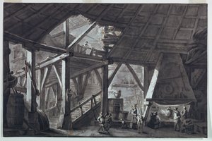 Stage Design, Ruined Farm Building Interior by Antonio Giuseppe Basoli