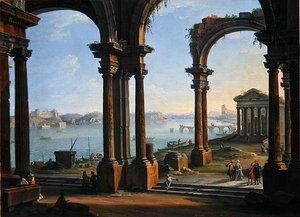 Harbour Scene Through Ruined Arches