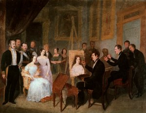 Dodge in her studio painting the portrait of Queen Isabella II of Spain