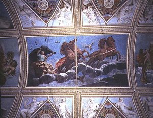 The Personification of Night riding across the sky in a chariot