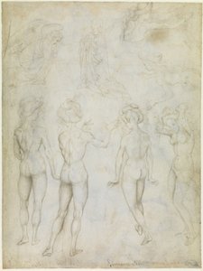 Four Studies of a Female Nude, an Annunciation and Two Studies of a Woman Swimming by Antonio Pisanello